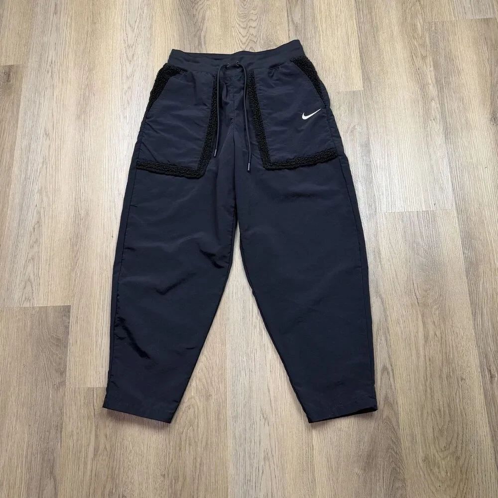 Nike Pants Womens Medium Black Woven Sherpa Pocket Joggers Elastic Fleece